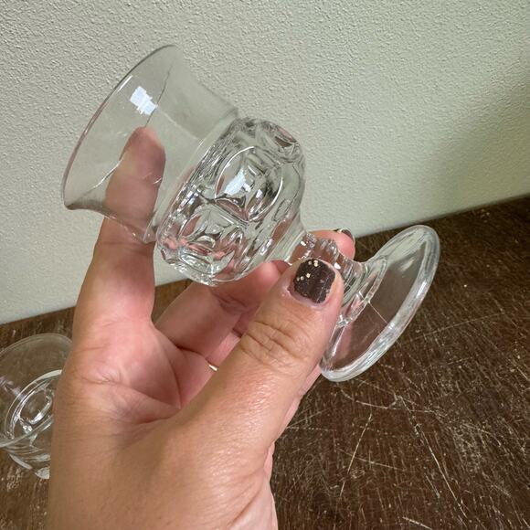 Vintage 1970s Kings Crown Clear Glass Pedestal Shot Glasses Set of 2 - Picture 8 of 9